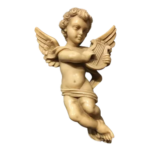 Antique Victorian Celluloid Angel Playing Harp Figurine