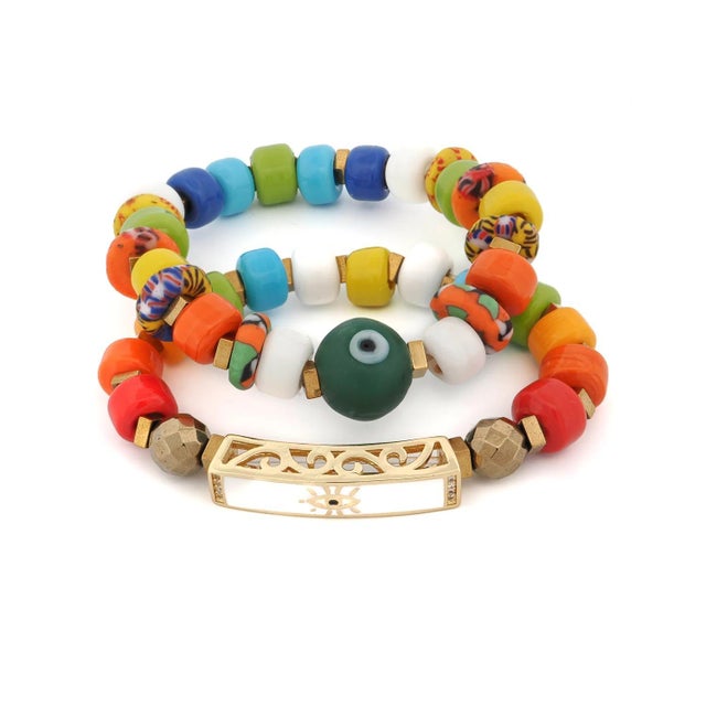 Colorful Protection Evil Eye Charm Ceramic Bracelet Duo For Sale - Image 10 of 10