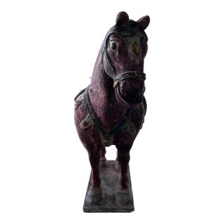 Vintage Hand-Painted Carousel Horse Statue on Base For Sale