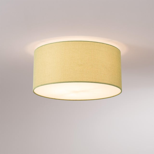 Nova Stretch Flush Mount Ceiling Light 18" D - Mid Century, Linen Drum Shade, Brass Canopy, Dimmable, Bulb Included For Sale - Image 4 of 6