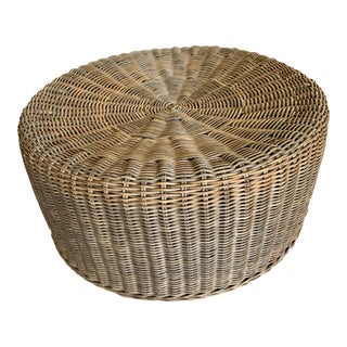 Woven Wood Wicker Footstool or Ottoman For Sale