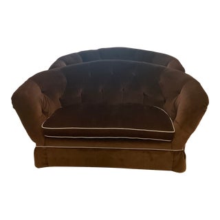 Baker Furniture Company Love Seat Upholstered in Brown Velvet - a Pair For Sale