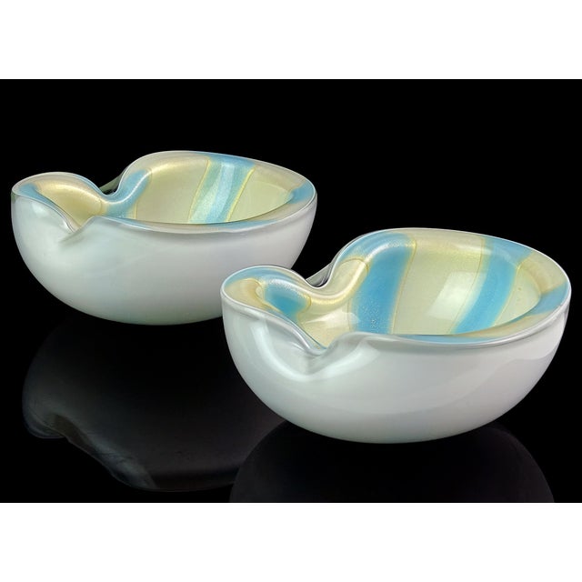 Barbini Murano Vintage White Blue Stripes Gold Flecks Italian Art Glass Midcentury Decorative Bowl | Chairish Barbini Murano Vintage White Blue Stripes Gold Flecks Italian Art Glass Midcentury Decorative Bowl | Chairish