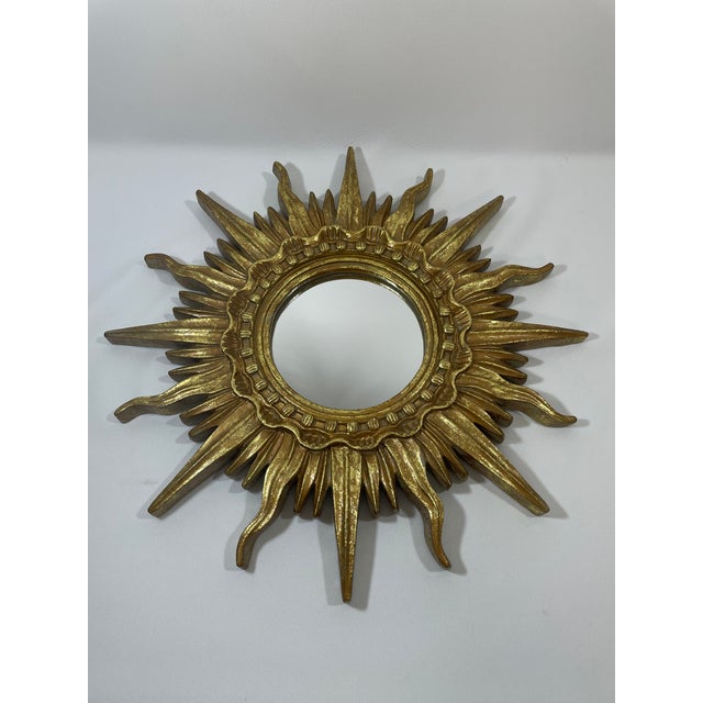 Vintage 16.5" French Style Gilded Resin Sunburst Wall Mirror For Sale - Image 4 of 16
