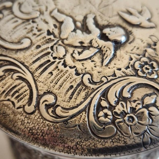 19th Century German Hanau .800 Silver & Heavy Glass Putti Dresser Jar For Sale - Image 9 of 16