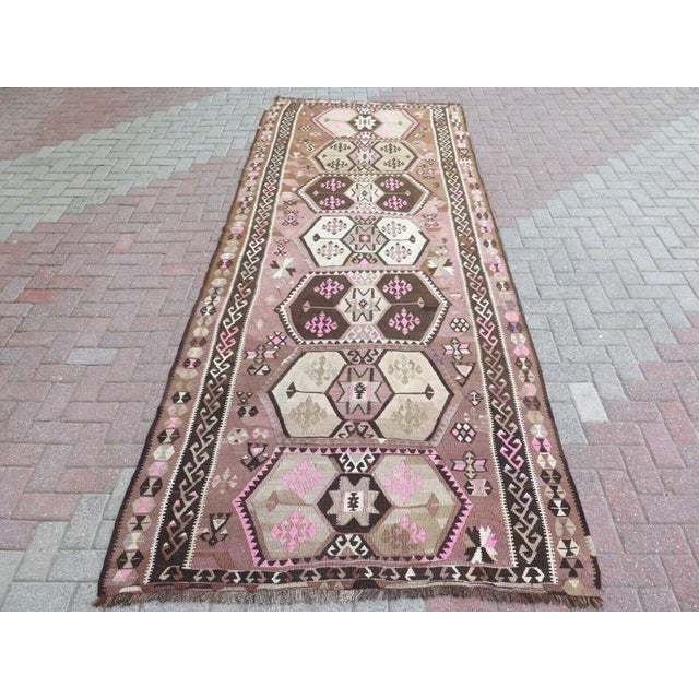 Mid-Century Modern Oversized Vintage Turkish Kilim Rug - 57" X 146" For Sale - Image 3 of 11