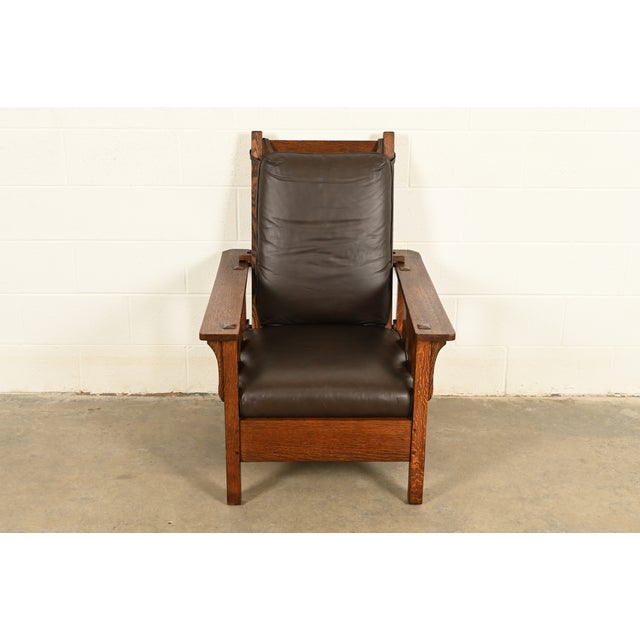 Mission Lifetime Furniture Antique Mission Oak Arts & Crafts Reclining Morris Lounge Chair, Circa 1910 For Sale - Image 3 of 15