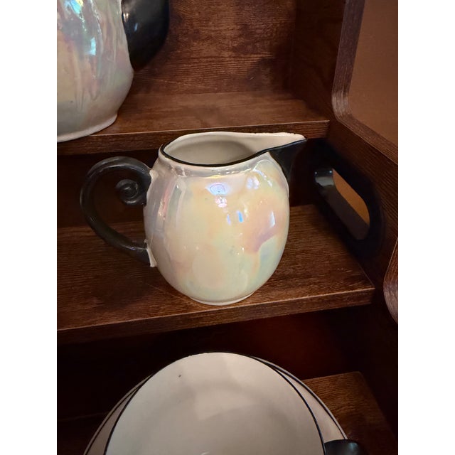 Art Deco Antique White Block Germany Lusterware Tea Set Art Deco Iridescent 1930s JLB S - 15 pcs For Sale - Image 3 of 16
