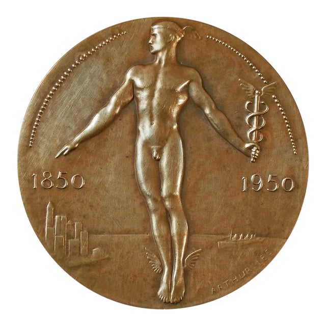 "Lehman Bros. Anniversary Medal" Art Deco Bronze Paperweight, 1925-1950 For Sale