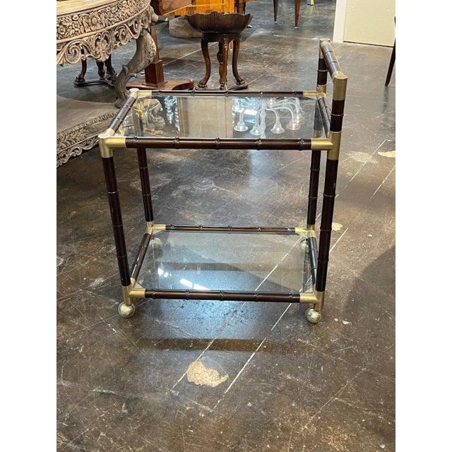 Italian Mid Century Modern Brass and Bamboo Form Bar Cart For Sale In Dallas - Image 6 of 8