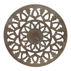 1980s Hand Carved Silverplate & Glass Trivet