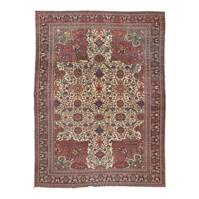 Early 20th Century Antique Persian Ivory Mahal Rug - 09'11 X 13'01 For Sale