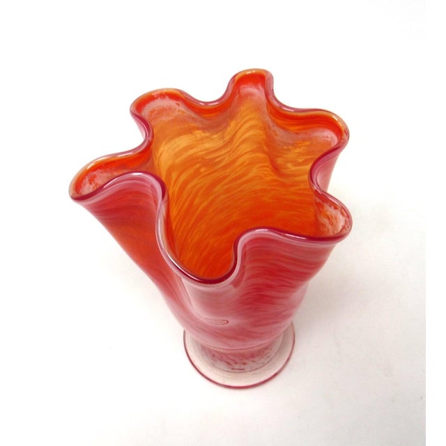 1980s Orange & White Glass Handkerchief Vase For Sale - Image 5 of 9