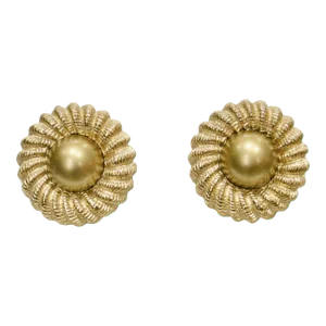 1970s Vintage Richelieu Matte Gold Carved Earrings - 2 Pieces