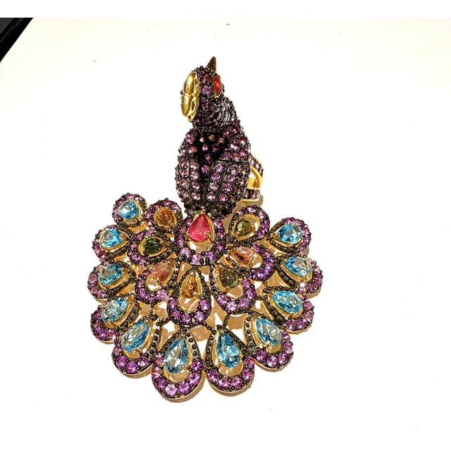 Gemstone Bochic "Peacock" Vintage Diamond, Sapphire, Ruby & Gem Ring Set 18K Gold & Silver For Sale - Image 7 of 18