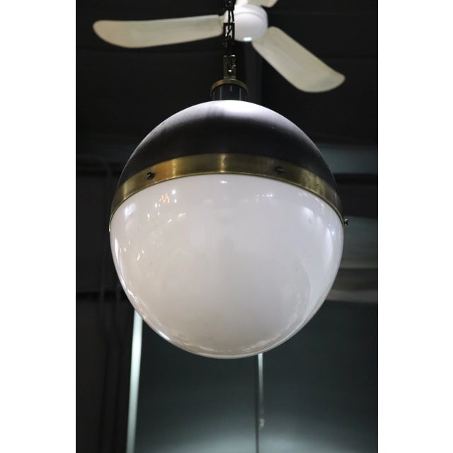 Metal Spherical Glass Brass and Metal Mid Century Modern Chandelier Pendant Lamp For Sale - Image 7 of 7