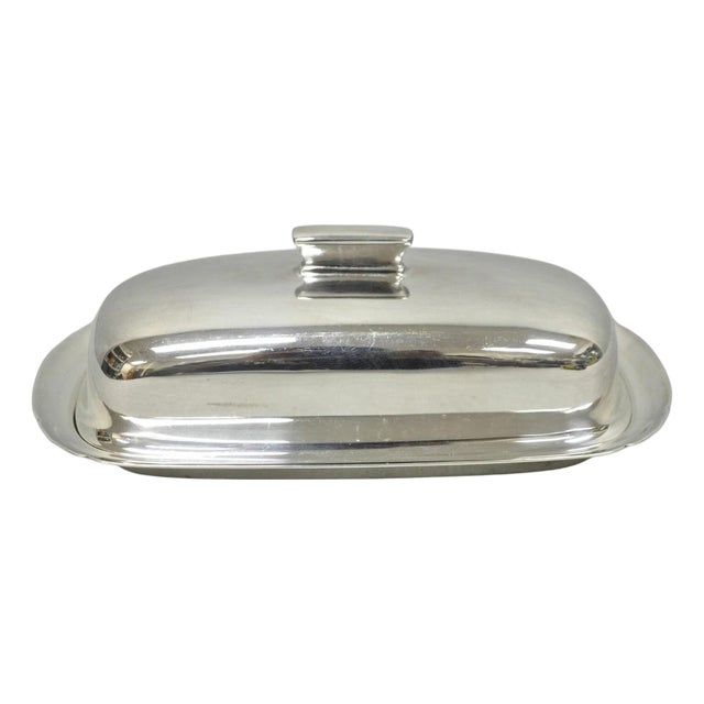 Vintage Reed & Barton Art Deco Mid Century Modern Silver Plated Butter Dish For Sale