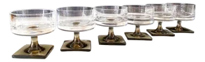 Linear Smoke Berlin Cups in 24% Lead Crystal & Square Base George Butler Jensen for Rosenthal, Set of 6