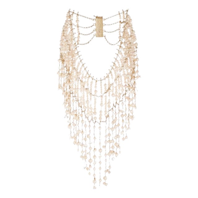 Rosantica Pearl Necklace Gold Plated Bib Necklace Rock Crystal Milano Italy For Sale