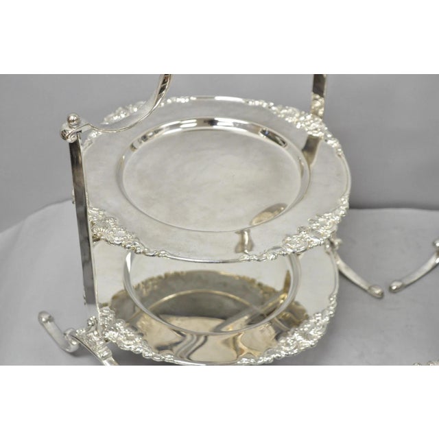 Silver Vintage Godinger Silver Plated 2 Tier Buffet Server High Tea Pastry Plate Stand For Sale - Image 8 of 18