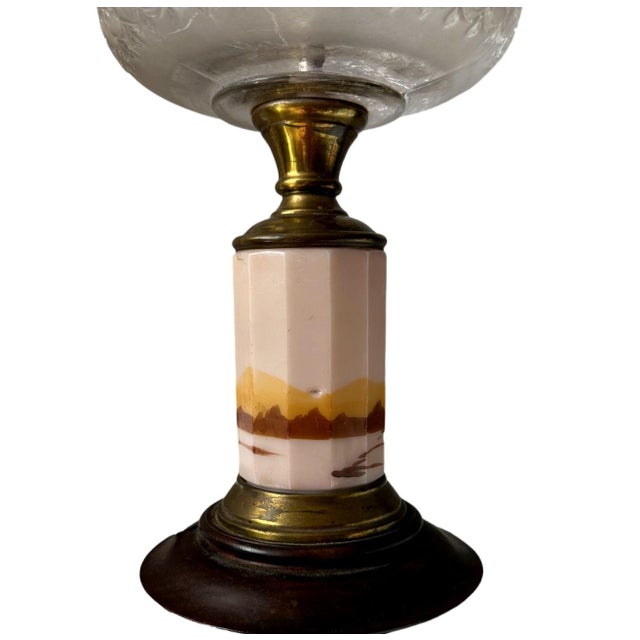 Late 19th Century Antique Victorian Hand Painted Custard Glass Eapg Electrified Oil Lamp For Sale - Image 5 of 5