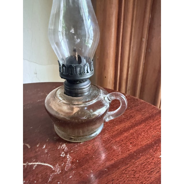 Brass Antique, 19th Century Glass Finger Lamp Chamber Lamp Brass Hornet Burner Clear Glass For Sale - Image 8 of 14
