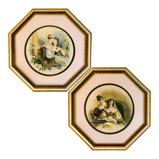 Vintage Rudolf Lesch "Flowers of Loveliness" Octagonal Framed Lithographs - A Pair For Sale