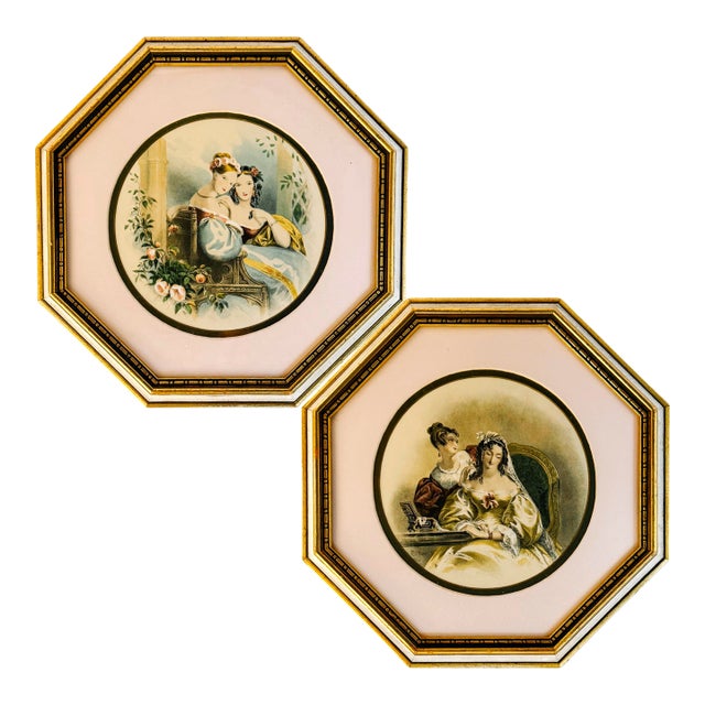 Vintage Rudolf Lesch "Flowers of Loveliness" Octagonal Framed Lithographs - A Pair For Sale