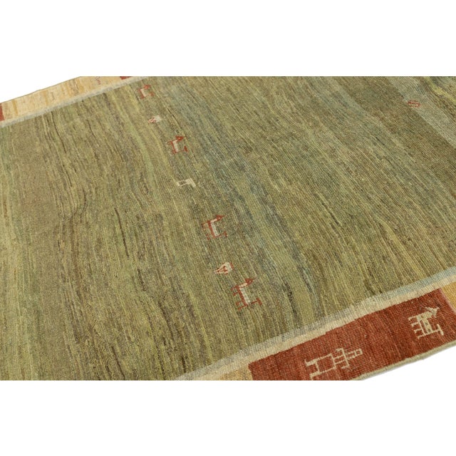 Textile Modern Hand-Knotted Gabbeh Wool Rug – Earth Tones With Minimalist Animal Motifs For Sale - Image 7 of 8