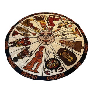 Vintage Rare Mid Century Modern Large Zodiac Horoscope Circle Carpet 1960s 1970s For Sale