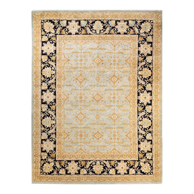 Eclectic, One-of-a-Kind Hand-Knotted Area Rug - Light Blue, 9' 1" x 12' 2" For Sale