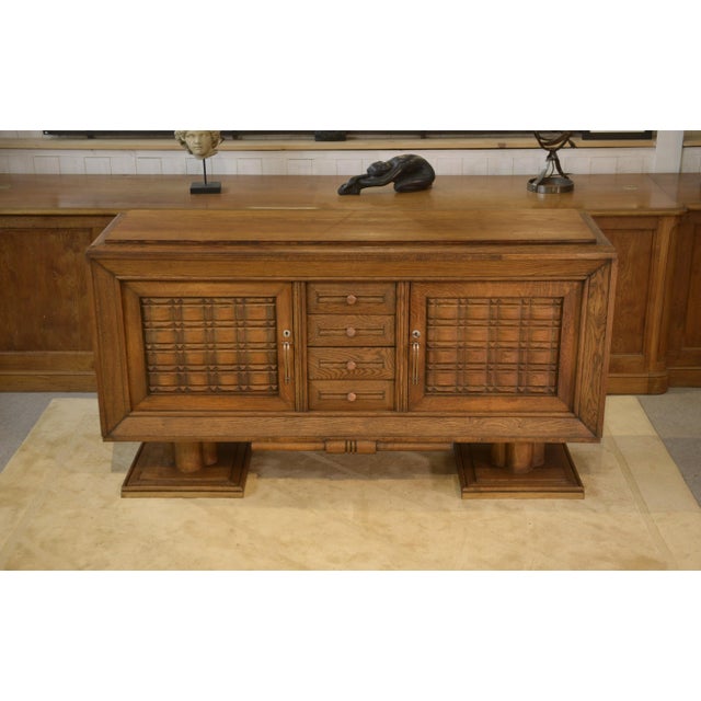 Brutalist Oak Sideboard in the Style of Charles Dudouyt, 1950s For Sale - Image 9 of 14