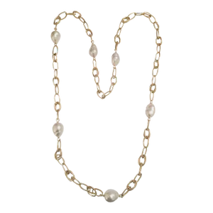 Baroque pearl Yellow Gold Marquise Link chain necklace