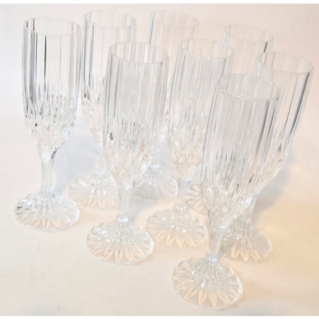 1990s Vintage French Crystal Champagne Flutes- Set of Eight For Sale - Image 5 of 15