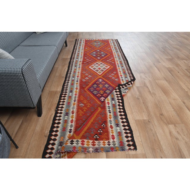 1970s Vintage Turkish Handmade Wool Cotton Red Runner Rug For Sale - Image 9 of 11