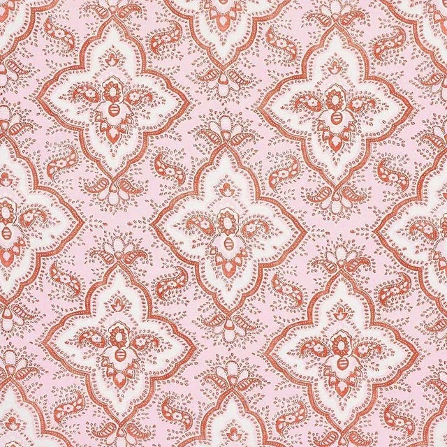 Sample - Schumacher Amalia Medallion Handmade Print Fabric in Pink For Sale
