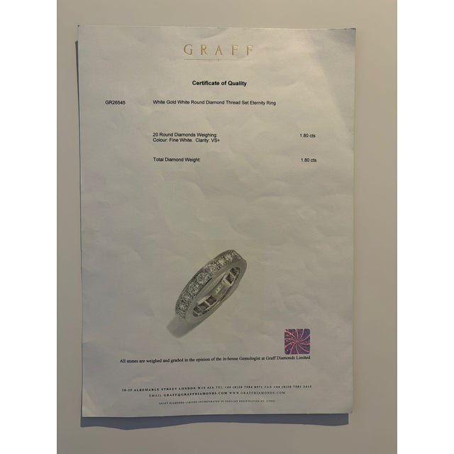 Graff 18ct White Gold Diamond Eternity Ring 1.80ct 5.53g, Size 5.5 For Sale - Image 13 of 14