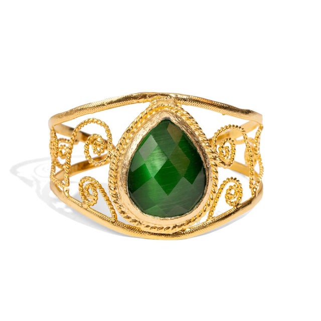 Green Cat Eye Chunky Cuff Bracelet For Sale - Image 9 of 9