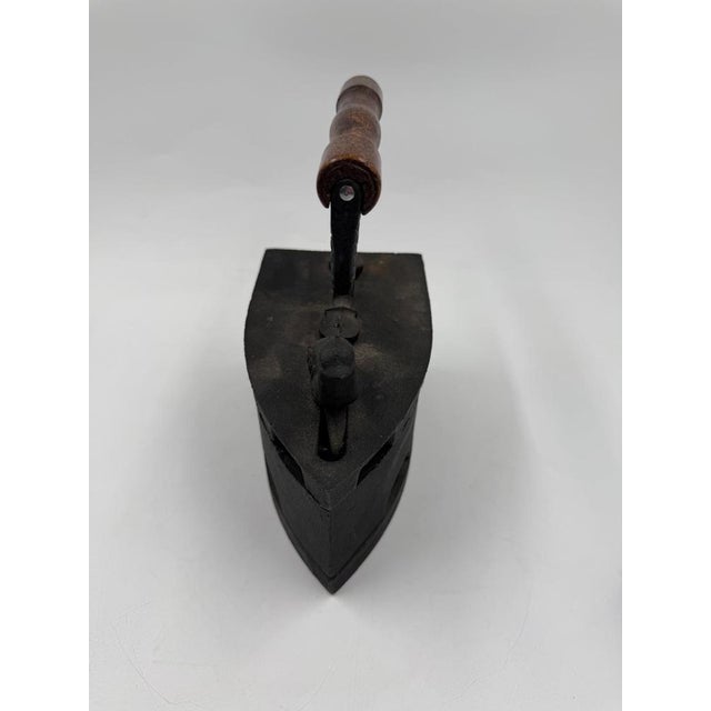 Antique Cast Iron Iron with Wooden Handle and Rooster Figurine, 1950s For Sale - Image 6 of 11