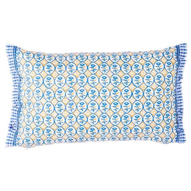 Contemporary Schumacher Josiane Floral 18" Lumbar Pillow in Yellow & Blue For Sale - Image 3 of 3