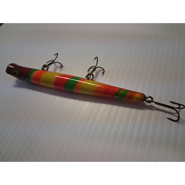 1970s Vintage 1970s Hand Painted Wooden Pencil Plug Fishing Lure Decor / Real Use For Sale - Image 5 of 11