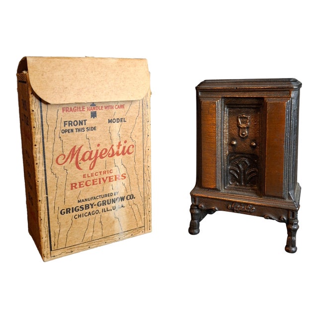 Antique Arcade Cast Iron Majestic Radio Still Bank 1930 Grigsby-Grunow W/ Box For Sale