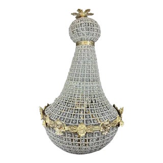 1970s French Louis XVI Empire Style Bronze Chandelier With Gold Leaf Finish & Lady Face Accents For Sale