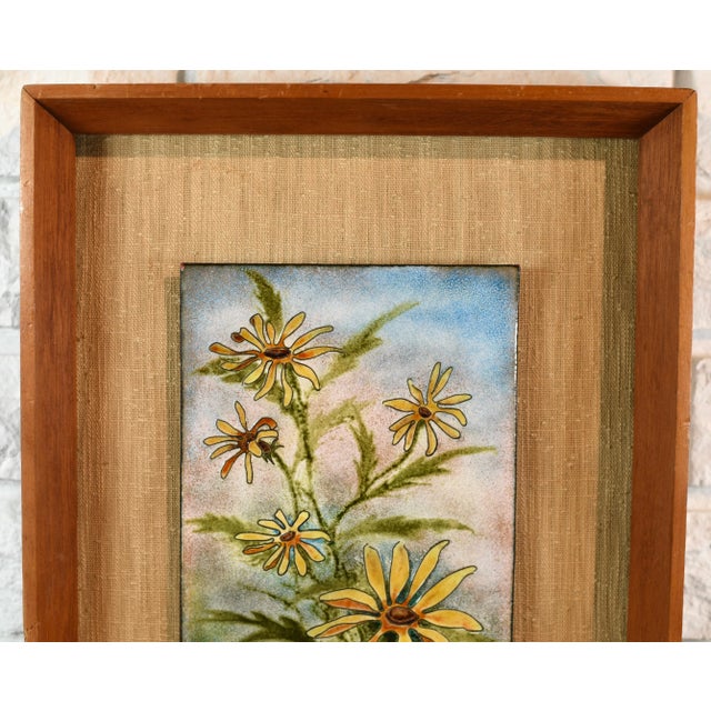 Mid-Century Modern Mid Century Modern Enamel on Copper Flower Framed Plaque Signed For Sale - Image 3 of 12
