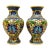 Pair of Mid-Century Chinese Cloisonné Vases – Blue, Green & Gold Enamel With Lotus Motif – Chinoiserie / Hollywood Regency For Sale