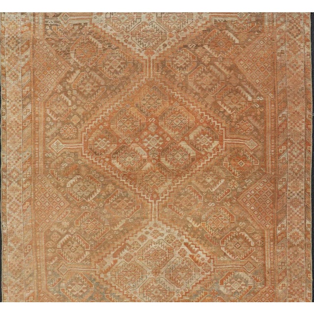 Antique Distressed Persian Shiraz Rug in Shades of Soft Orange, Lt. Brown, Gray 5'6 X 8'6 For Sale In Atlanta - Image 6 of 13