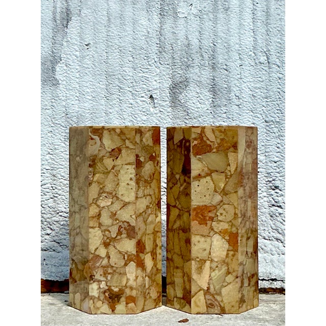 Vintage Boho Octagon Onyx Pedestals - A Pair For Sale - Image 10 of 11