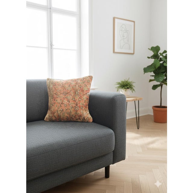 Textile Vintage Turkish Isparta Rug Pillow Cover 16x16 – Rust Orange Wool Cushion Boho For Sale - Image 7 of 11