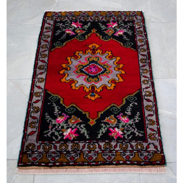 1960s Hand Knotted Door Mat, Entryway Rug, Bath Mat, Kitchen Decor, Small Rug, Turkish Rug - 1'11" X 3' For Sale - Image 12 of 13