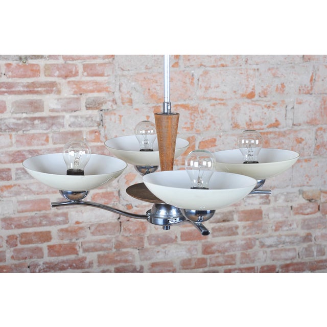Art Deco Chandelier in Chromed Steel, Beech and Opal Glass, Czech, 1920s For Sale - Image 6 of 13